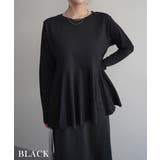 ブラック | 裾フレア長袖トップスRashik カットソー 大人カジュアル | BUYSENSE