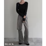 ブラック | ディープラウンドネックトップスRashik カットソー 大人カジュアル | BUYSENSE