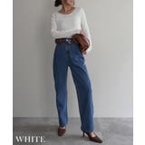 ホワイト | ディープラウンドネックトップスRashik カットソー 大人カジュアル | BUYSENSE