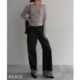 ベージュ | ディープラウンドネックトップスRashik カットソー 大人カジュアル | BUYSENSE