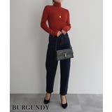バーガンディ | スリーブボタンタートルニットRashik ニット 大人カジュアル | BUYSENSE