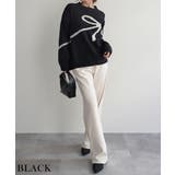 ブラック | リボンニットRashik ニット 大人カジュアル スタイルアップ レディース | BUYSENSE