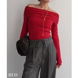 レッド | オフショルダーギャザーニット Rashik ニット | BUYSENSE