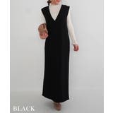 ブラック | Vネックノースリーブワンピース Rashik ワンピース | BUYSENSE
