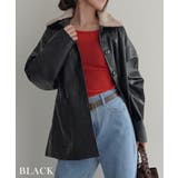 ブラック | ボア襟付きフェイクレザーカバーオール Rashik アウター | BUYSENSE