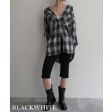 ブラックホワイト | 起毛チェックフードビッグシャツRashik シャツ 大人カジュアル | BUYSENSE