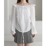 涼しいシアサッカー素材の肩フリルシャーリングブラウス | by muni:r | 詳細画像11 