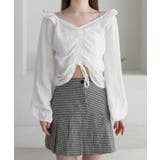 涼しいシアサッカー素材の肩フリルシャーリングブラウス | by muni:r | 詳細画像12 