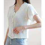 レースパンチングVネック半袖クロップドニットカーディガン | by muni:r | 詳細画像15