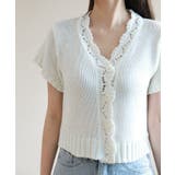 レースパンチングVネック半袖クロップドニットカーディガン | by muni:r | 詳細画像17