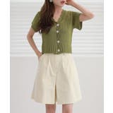 レースパンチングVネック半袖クロップドニットカーディガン | by muni:r | 詳細画像2