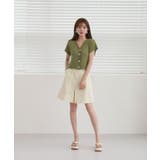 レースパンチングVネック半袖クロップドニットカーディガン | by muni:r | 詳細画像6