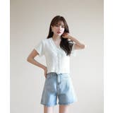 レースパンチングVネック半袖クロップドニットカーディガン | by muni:r | 詳細画像7