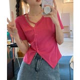 ピンク | 斜線ボタンリブTシャツ | by muni:r