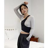 グレー | ウェーブ配色レイヤードTシャツ | by muni:r