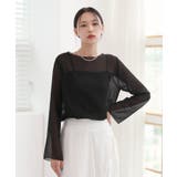 ブラック | ムニールハイネック アイテム 新しいデザインのシースルー ブラウス | by muni:r