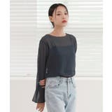 ダークグリーン | ムニールハイネック アイテム 新しいデザインのシースルー ブラウス | by muni:r