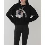 ブラック | かわいい 猫 プリント スウェットTシャツ | by muni:r