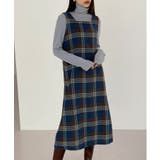 ブルー | チェック柄スクエアネックビスチェワンピース | by muni:r