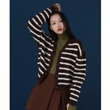 ブラウン | ウール混紡デイリーボーダーカーディガン | by muni:r