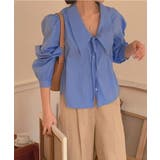 ブルー | ビッグカラースプリングパフブラウス | by muni:r