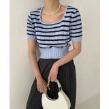 ボーダースクエアクロップド半袖ニット | by muni:r | 詳細画像49