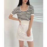 ボーダースクエアクロップド半袖ニット | by muni:r | 詳細画像6