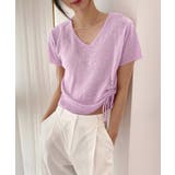 パープル | クロップシャーリングストラップニット | by muni:r