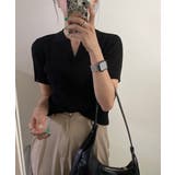 ブラック | Vネックカラーリブニット | by muni:r