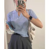 ブルー | Vネックカラーリブニット | by muni:r