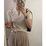 クリーム | Vネックカラーリブニット | by muni:r