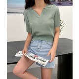 オリーブ | Vネックカラーリブニット | by muni:r