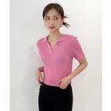 ピンク | Vネックカラーリブニット | by muni:r