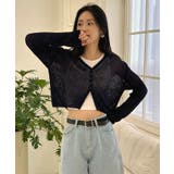 ネイビー | シースルーカラークロップドガーディガン | by muni:r