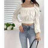 パフショルダースクエアネッククロップドブラウス | by muni:r | 詳細画像48