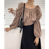 ベージュ | パフショルダースクエアネッククロップドブラウス | by muni:r