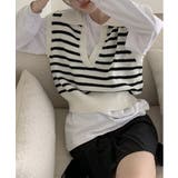 オープンネックボーダーニットベスト | by muni:r | 詳細画像1 