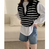 オープンネックボーダーニットベスト | by muni:r | 詳細画像14 