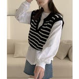 オープンネックボーダーニットベスト | by muni:r | 詳細画像20 