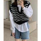 オープンネックボーダーニットベスト | by muni:r | 詳細画像21 