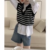 ブラック | オープンネックボーダーニットベスト | by muni:r