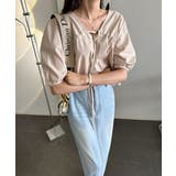 ロマンチックVシャーリングブラウス | by muni:r | 詳細画像9 