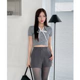 Vネックフリルボタンリボンクロップド半袖ニット | by muni:r | 詳細画像19