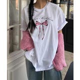 スリットリボンプリントルーズTシャツ | by muni:r | 詳細画像1