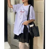 スリットリボンプリントルーズTシャツ | by muni:r | 詳細画像7