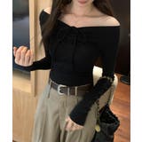 リボンシャーリングオフショルダーロングTシャツ | by muni:r | 詳細画像12 