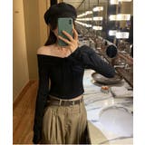 リボンシャーリングオフショルダーロングTシャツ | by muni:r | 詳細画像13 