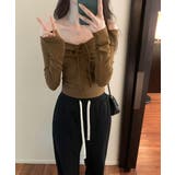 リボンシャーリングオフショルダーロングTシャツ | by muni:r | 詳細画像6 