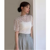シースルーレースフリル半袖ブラウス | by muni:r | 詳細画像1 