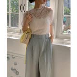 シースルーレースフリル半袖ブラウス | by muni:r | 詳細画像2 